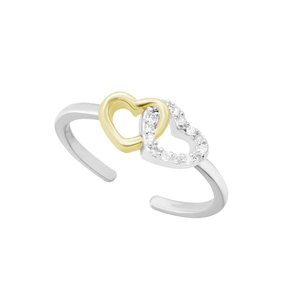 商品Essentials|Cubic Zirconia Double Heart Toe Ring in Two Tone Silver Plate,价格¥78,第1张图片