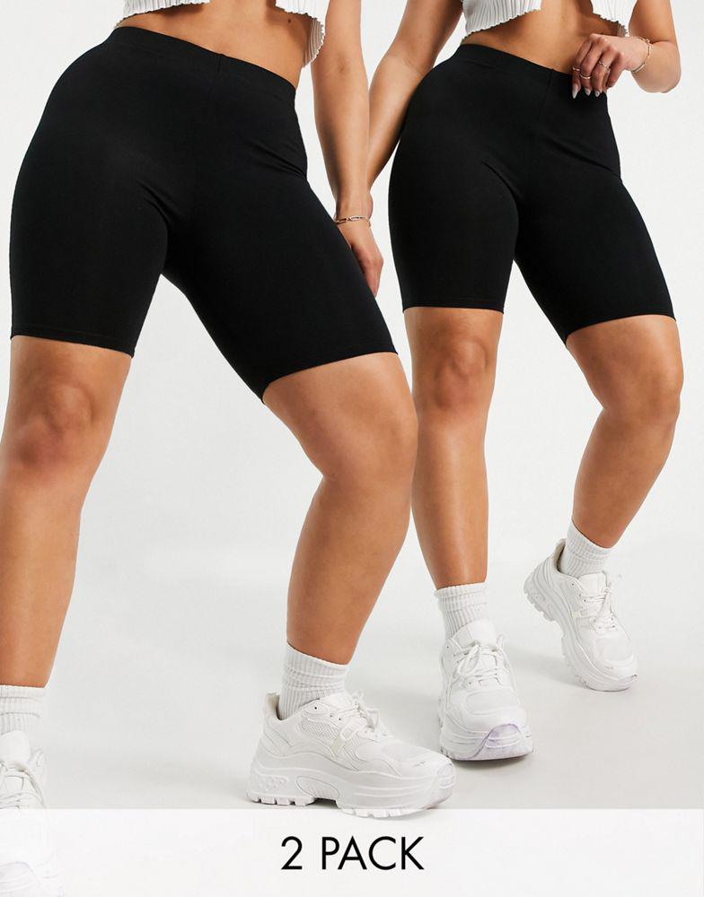 ASOS DESIGN Hourglass 2 pack basic legging shorts in black商品第1张图片规格展示