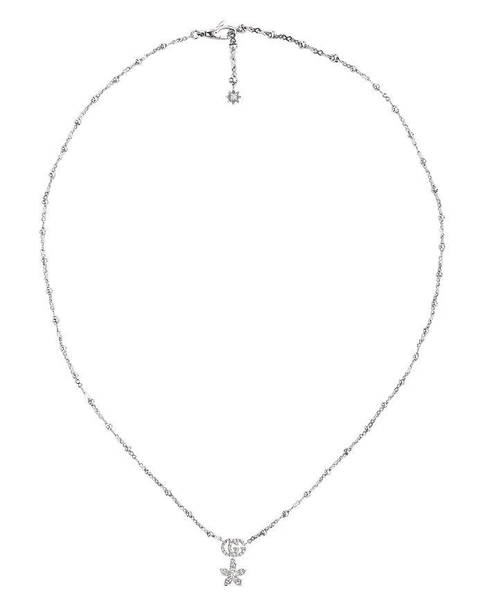 商品Gucci|18K White Gold Flora Diamond Pendant Necklace, 16.5",价格¥23563,第1张图片