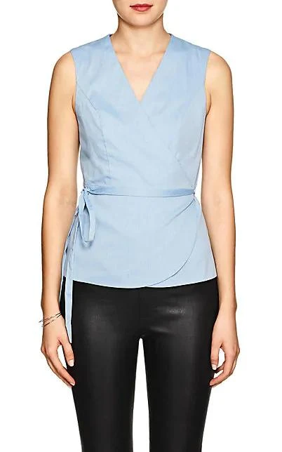 商品Barneys New York|Cotton-Blend Chambray Wrap Blouse,价格¥474,第1张图片