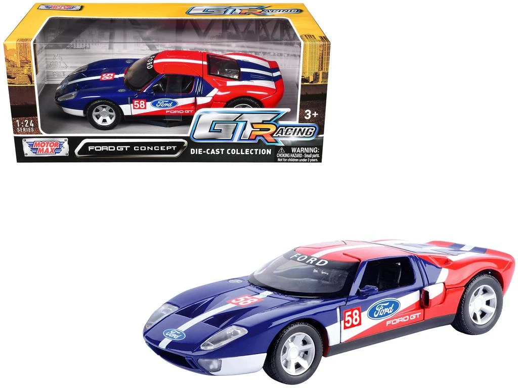 商品Motormax|Ford GT Concept #58 Blue and Red with White Stripes "GT Racing" Series 1/24 Diecast Model Car by,价格¥392,第2张图片详细描述