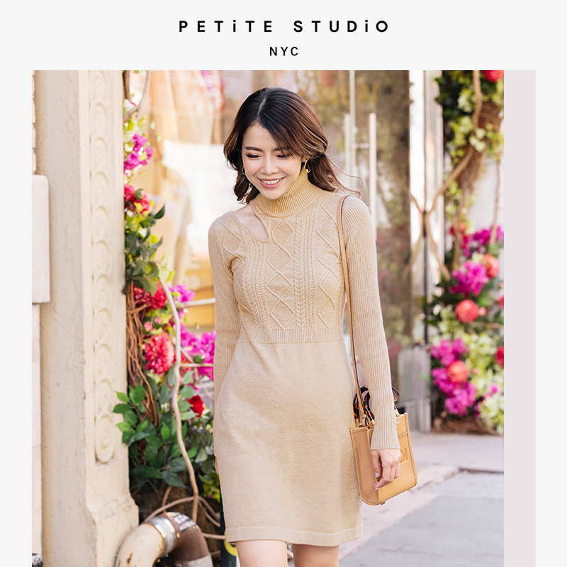 Saffron奶茶色修身肩部镂空高腰针织连衣裙 | Saffron Knit Dress - Latte商品第2张图片规格展示