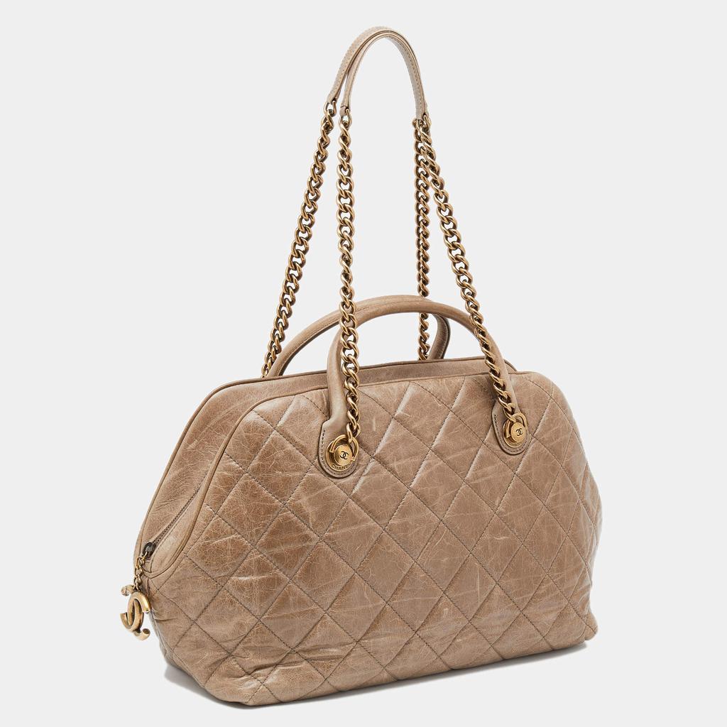 商品[二手商品] Chanel|Chanel Dark Beige Quilted Leather Castle Rock Bowling Bag,价格¥12465,第5张图片详细描述
