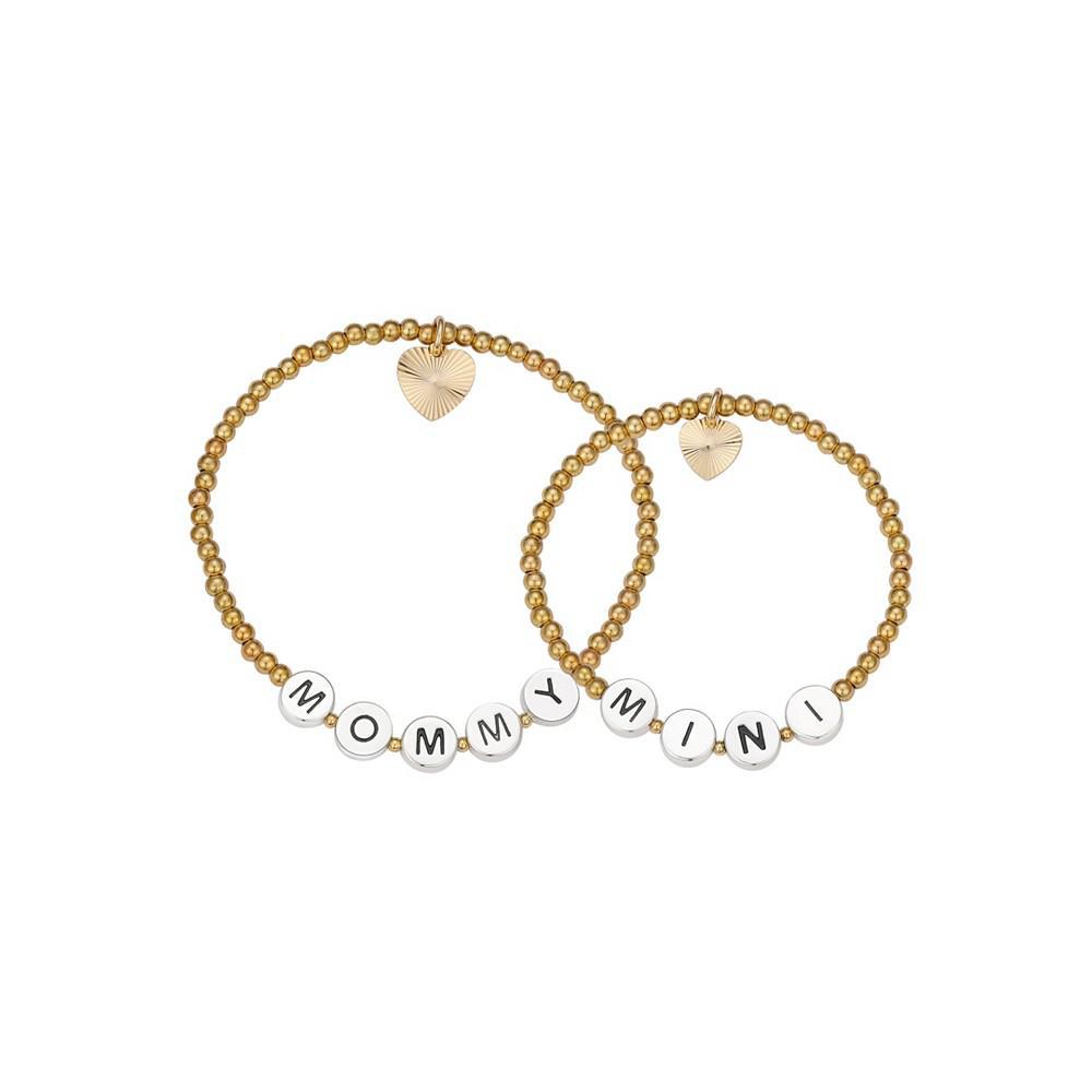 商品Unwritten|"Mommy" and "Mini" Diamond-Cut Heart Beaded Stretch Bracelet Set in 14K Gold Flash-Plated,价格¥133,第1张图片