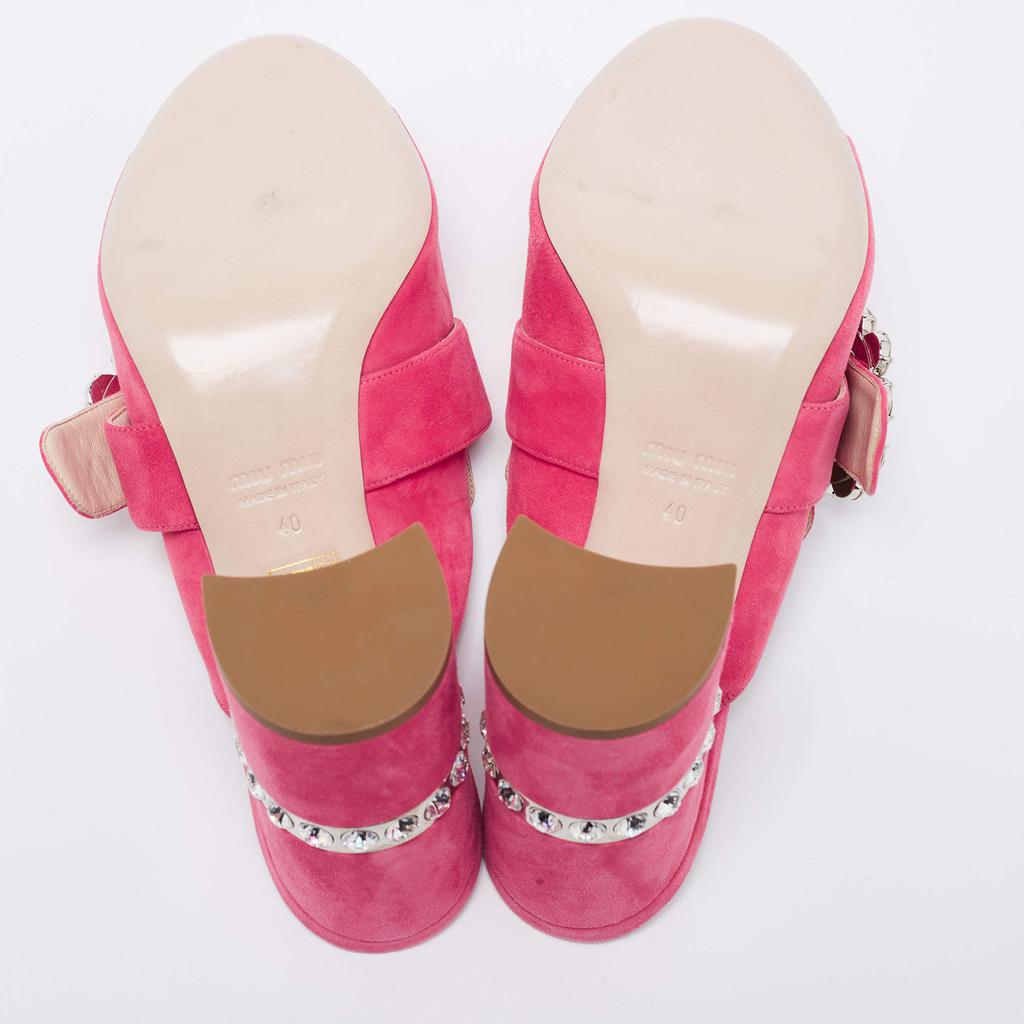 Miu Miu Pink Suede Crystals Embellished Slide Sandals Size 37商品第6张图片规格展示