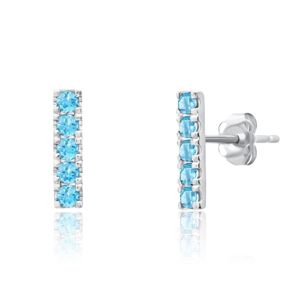 14k White Gold Small 2mm Gemstone Bar Stud Earrings with Push Backs 商品