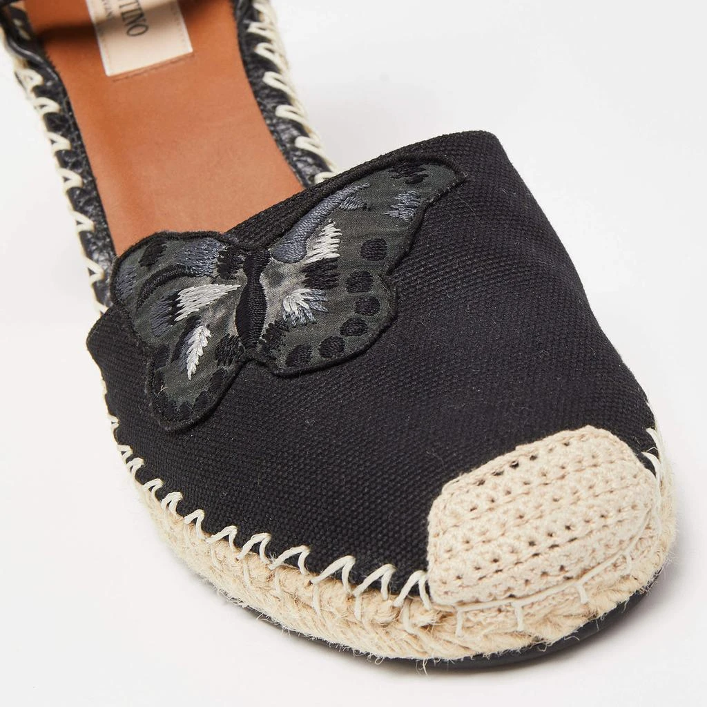 Valentino Black Canvas Rockstud Butterfly Applique Espadrille Wedge Pumps Size 39 商品