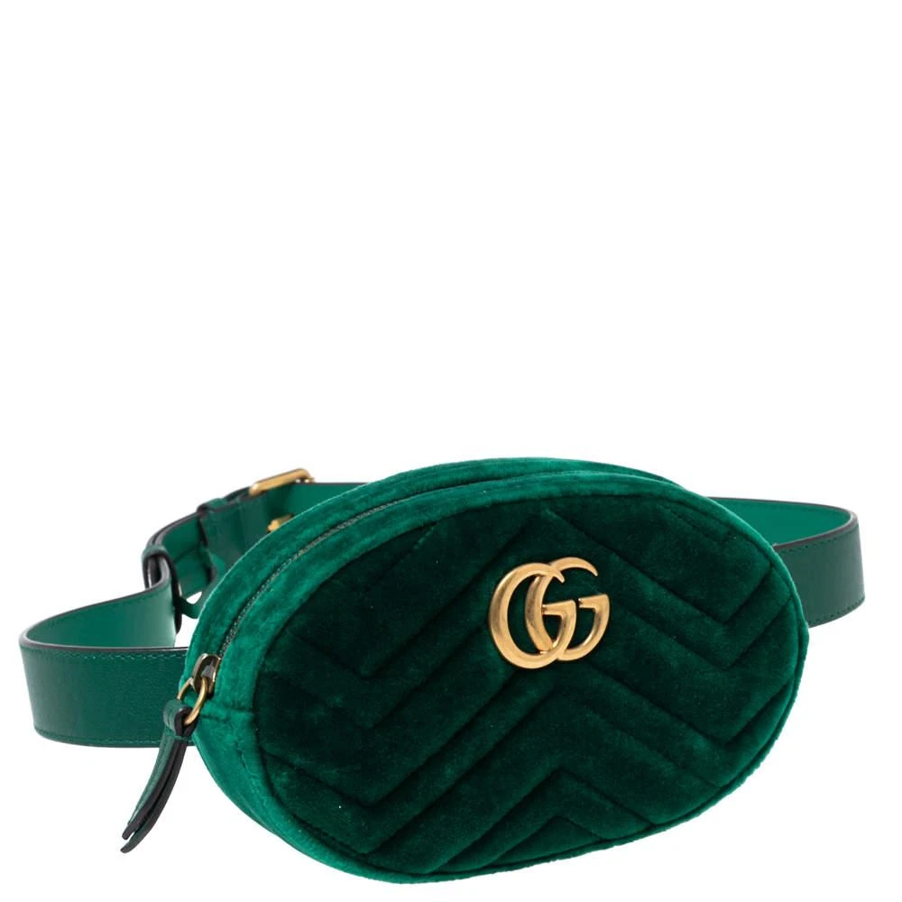商品[二手商品] Gucci|Gucci Green Matelassé Velvet GG Marmont Belt Bag,价格¥3944,第3张图片详细描述
