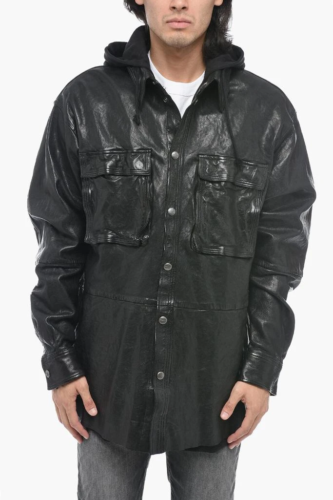 商品Diesel|Diesel Leather L-SPHINX Jacket with Fleece Hood,价格¥4673,第1张图片