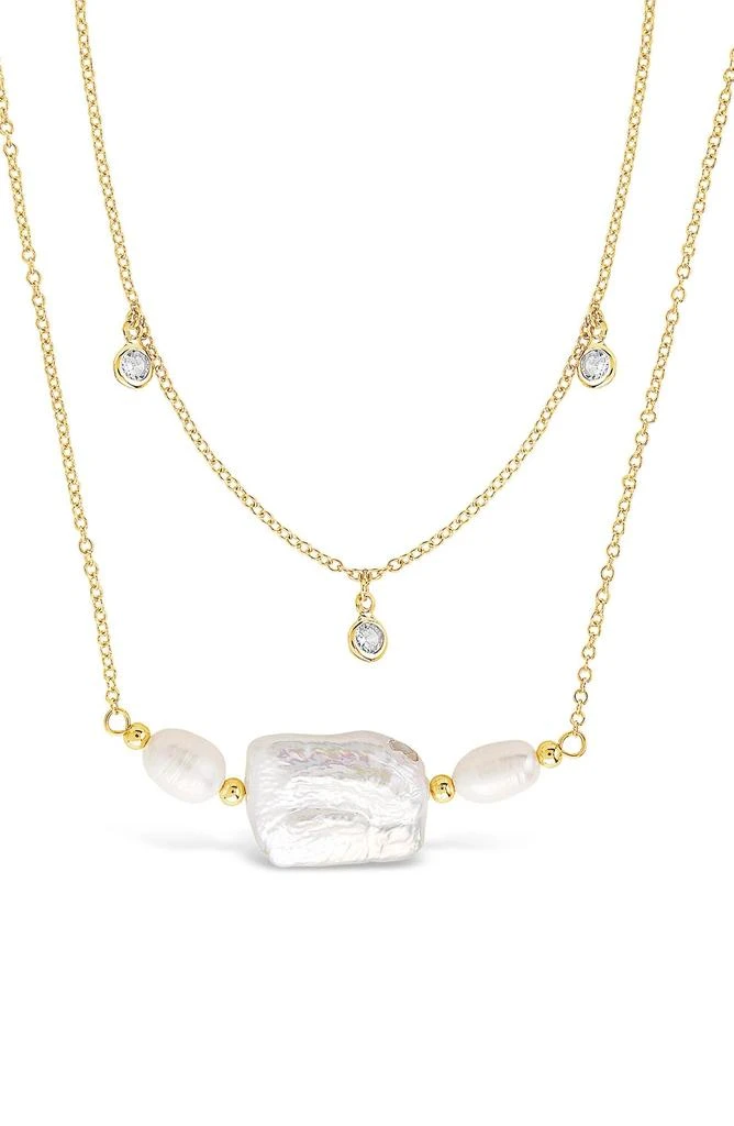 商品Sterling Forever|14K Gold Plated Bezel CZ and 9mm Baroque Pearl Layered Necklace,价格¥188,第1张图片