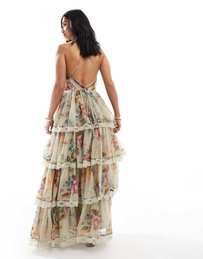 petite asymmetric chiffon tiered ruffle floral maxi dress Montaigne Ruffle Maxi Dress main image 0