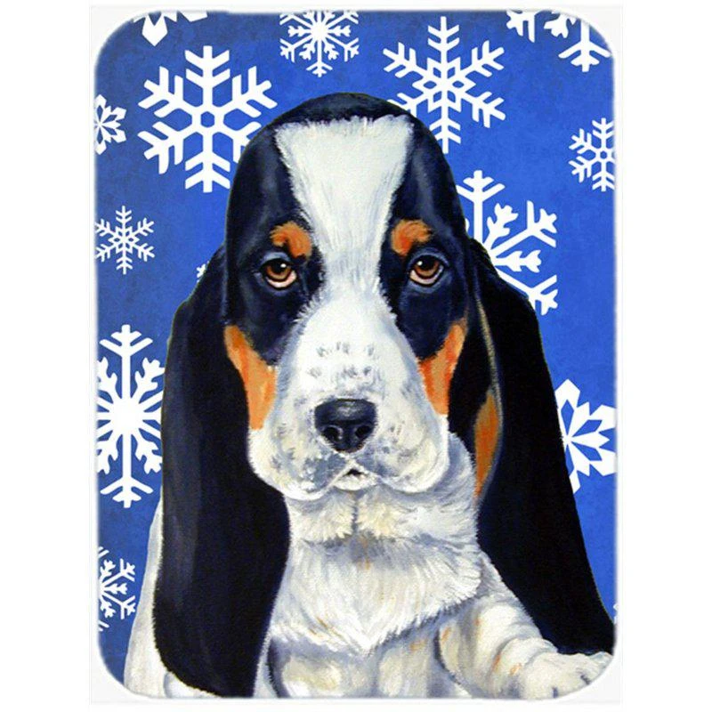商品Caroline's Treasures|LH9284LCB 15 x 12 in. Basset Hound Winter Snowflakes Holiday Glass Cutting Board Large,价格¥252,第1张图片