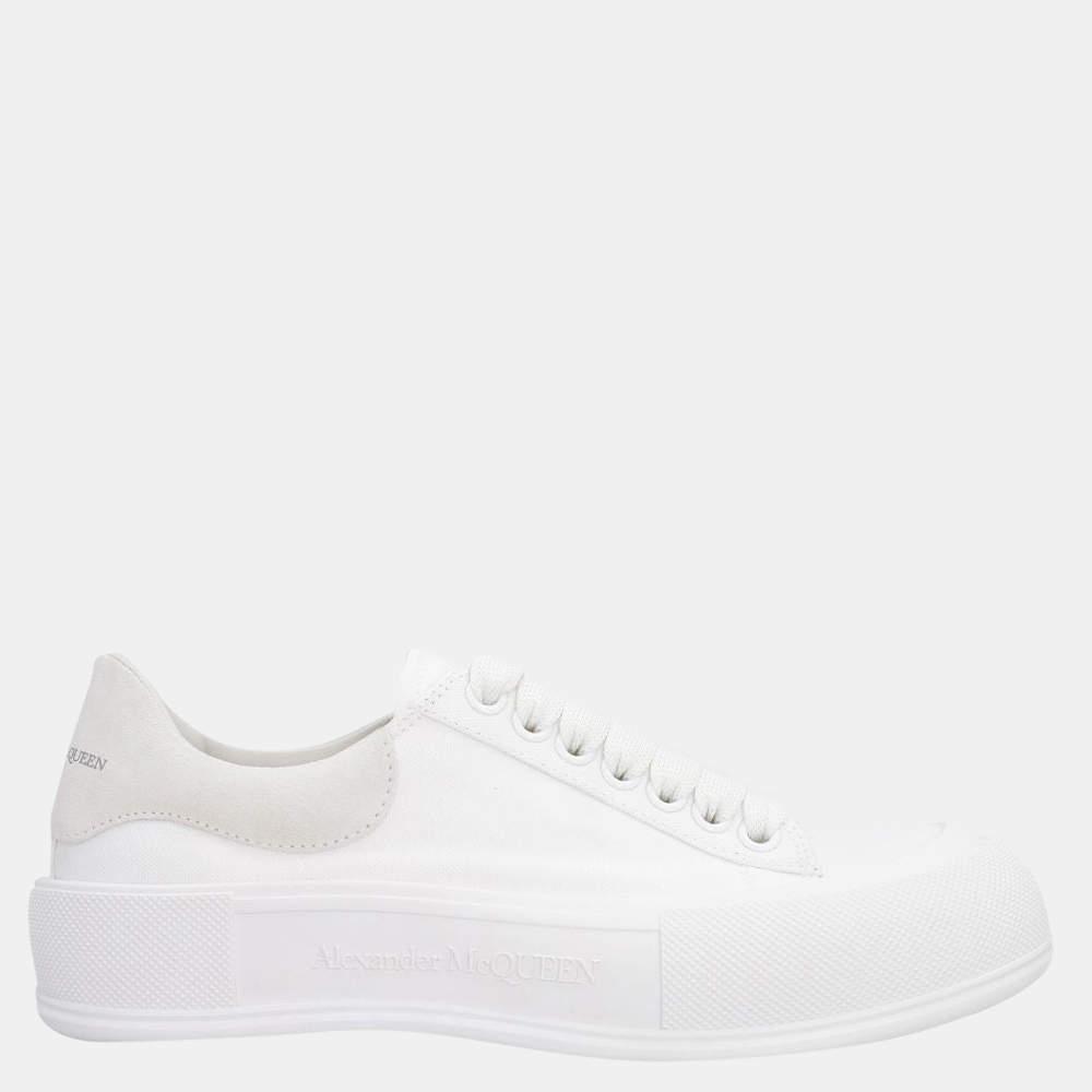 商品Alexander McQueen|Alexander Mcqueen White Canvas Deck Plimsoll Sneakers Size EU 40,价格¥4326,第1张图片