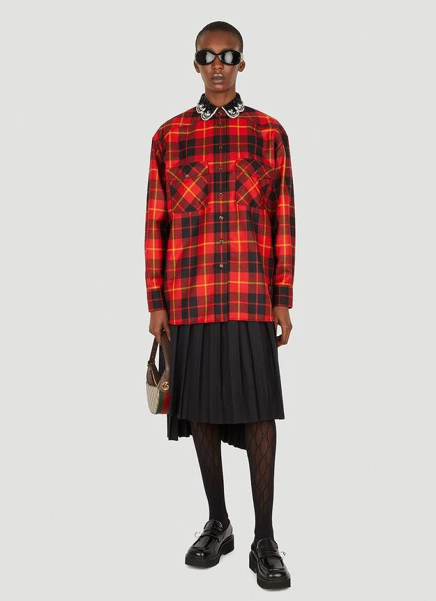 商品Gucci|Beaded Collar Check Shirt in Red,价格¥17450,第2张图片详细描述