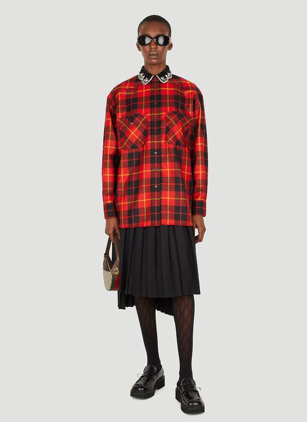 商品Gucci|Beaded Collar Check Shirt in Red,价格¥14845,第4张图片详细描述