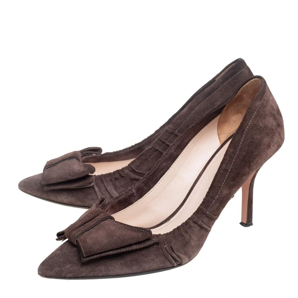 商品[二手商品] Prada|Prada Dark Brown Pleated Suede Pointed Toe Bow Pumps Size 39.5,价格¥771,第4张图片详细描述