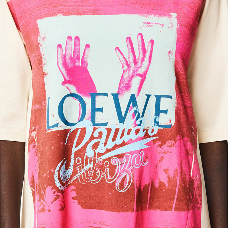 商品Loewe|【预售3-7天】LOEWE/罗意威 22年春夏新款 女士白灰色棉质混纺棕榈树印花短袖T恤连衣裙S616Y51X18-2021,价格¥4445,第8张图片详细描述