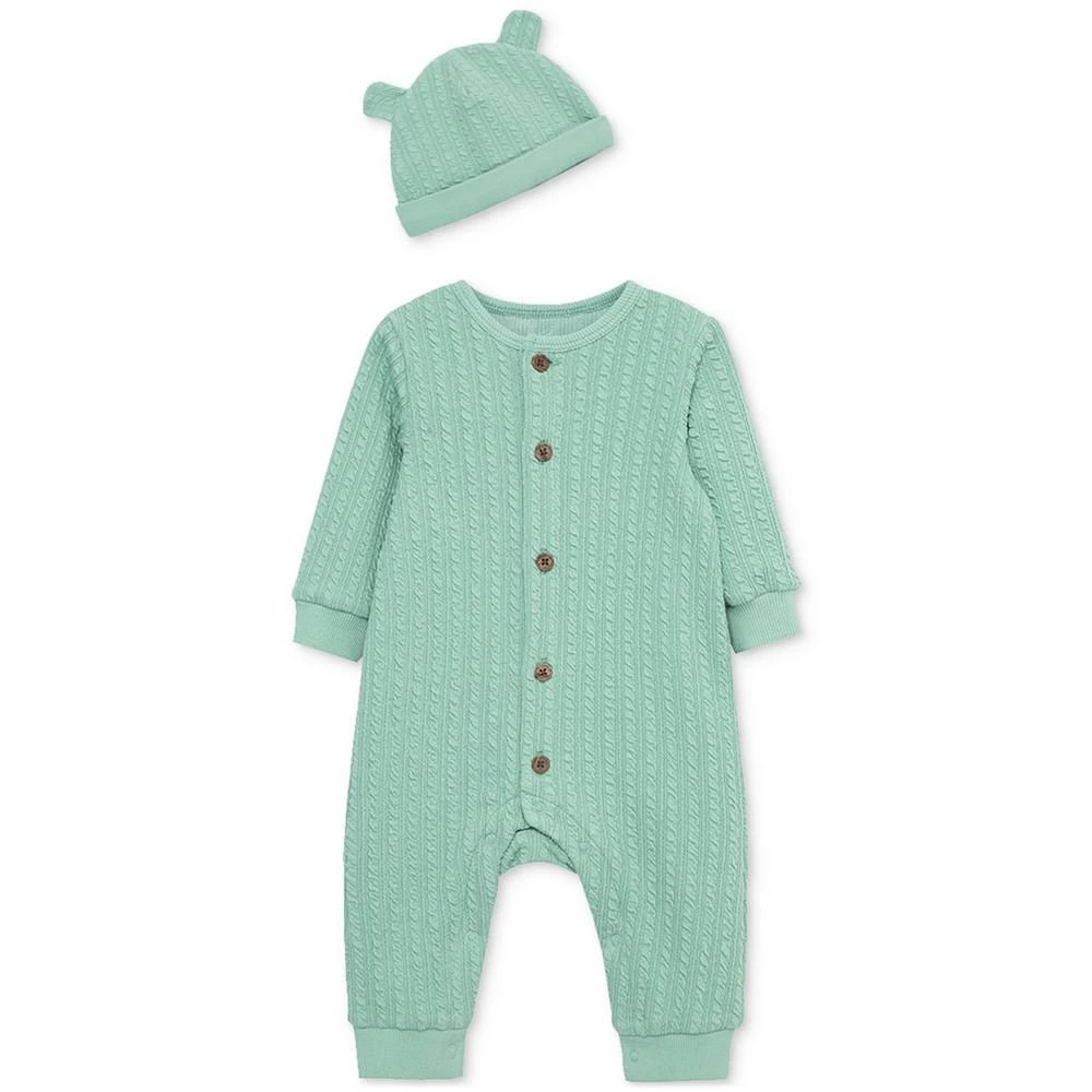 商品Little Me|Baby Boys 2-Pc. Green Cable Coverall with Hat,价格¥135,第1张图片