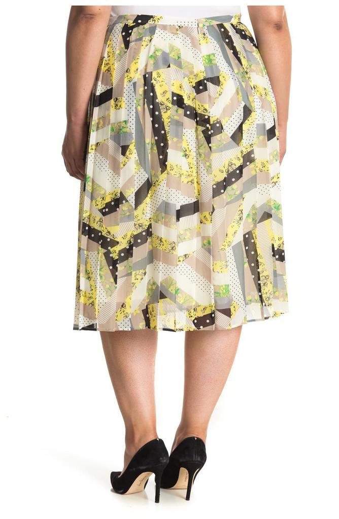 Pleated Mixed Print Midi Skirt商品第2张图片规格展示