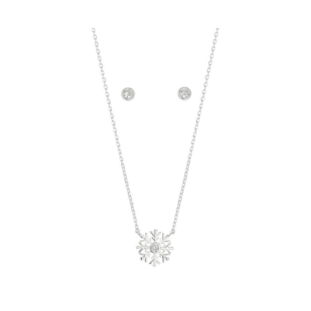 Silver Plated Cubic Zirconia Snowflake Necklace and Earring Set商品第2张图片规格展示