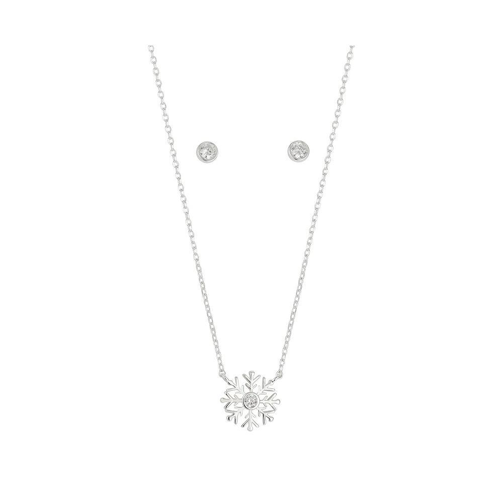 商品Unwritten|Silver Plated Cubic Zirconia Snowflake Necklace and Earring Set,价格¥112,第4张图片详细描述