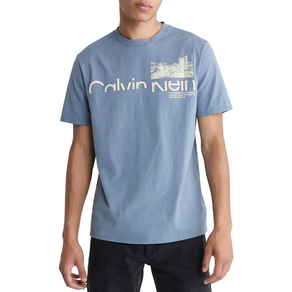 商品Calvin Klein|Men's Regular-Fit Cutoff Logo Cityscape Graphic T-Shirt,价格¥187,第1张图片