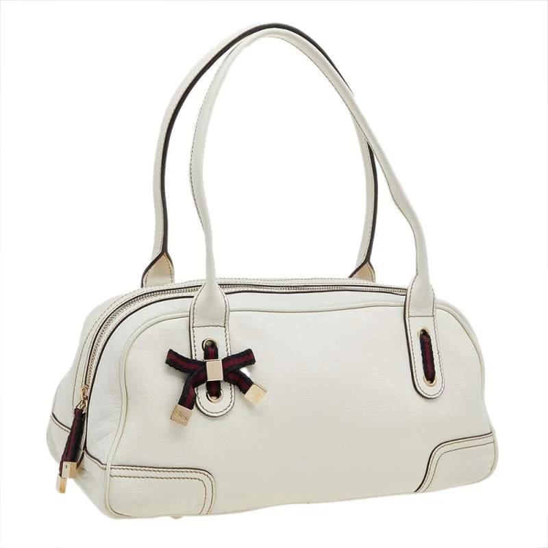 商品[二手商品] Gucci|Gucci White Leather Web Bow Bowling Bag,价格¥2699,第3张图片详细描述
