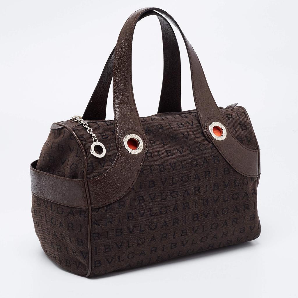 商品[二手商品] BVLGARI|Bvlgari Brown Logo Mania Fabric and Leather Boston Bag,价格¥2908,第5张图片详细描述