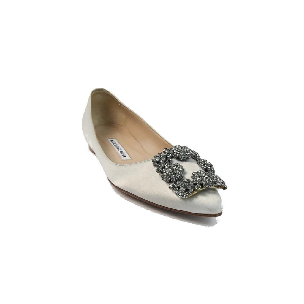 Manolo Blahnik Hangisi Flats Satin Silver商品第1张图片规格展示