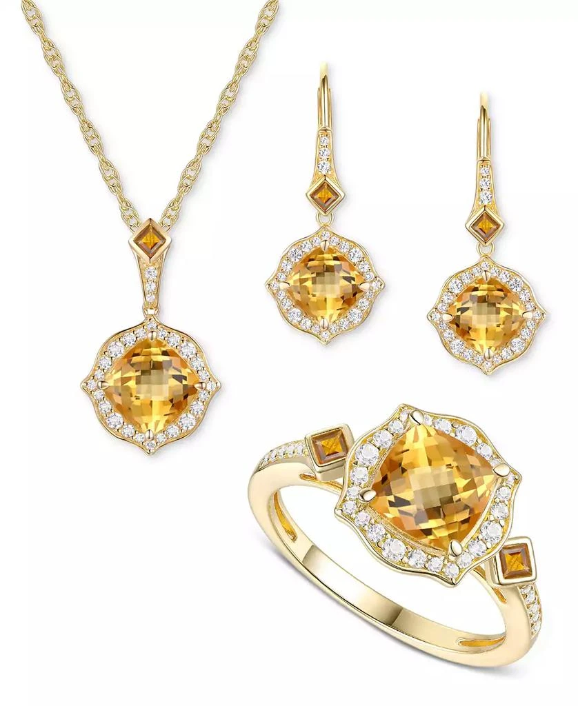 商品Macy's|3-Pc. Set Lab-Grown Sapphire (5-7/8 ct. t.w.) & Lab-Grown White Sapphire (3/4 ct. t.w.) Heart Pendant Necklace, Ring, & Stud Earrings in 14k Gold-Plated Sterling Silver (Also in Additional Gemstones),价格¥1232,第1张图片