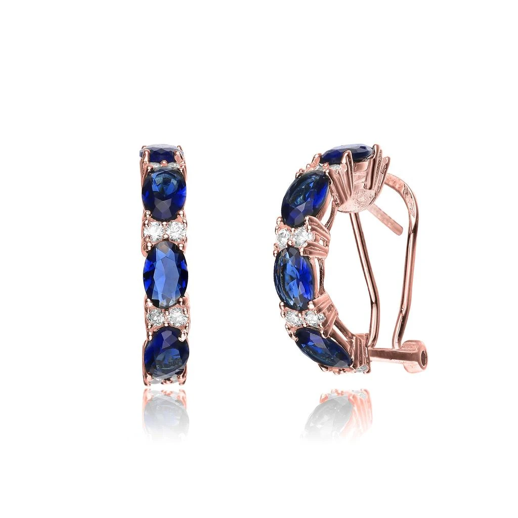 商品Genevive|18k Rose Gold Plated with Emerald & DIamond Cubic Zirconia Half Hoop Earrings in Sterling Silver,价格¥707,第1张图片