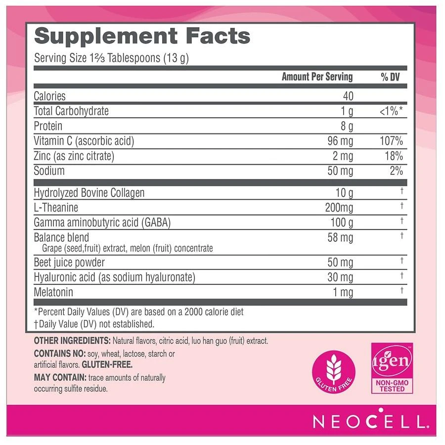 商品NeoCell|Overnighter Collagen Powder with Hyaluronic Acid, Vitamin C, GABA and Melatonin Blueberry Pomegranate,价格¥295,第3张图片详细描述