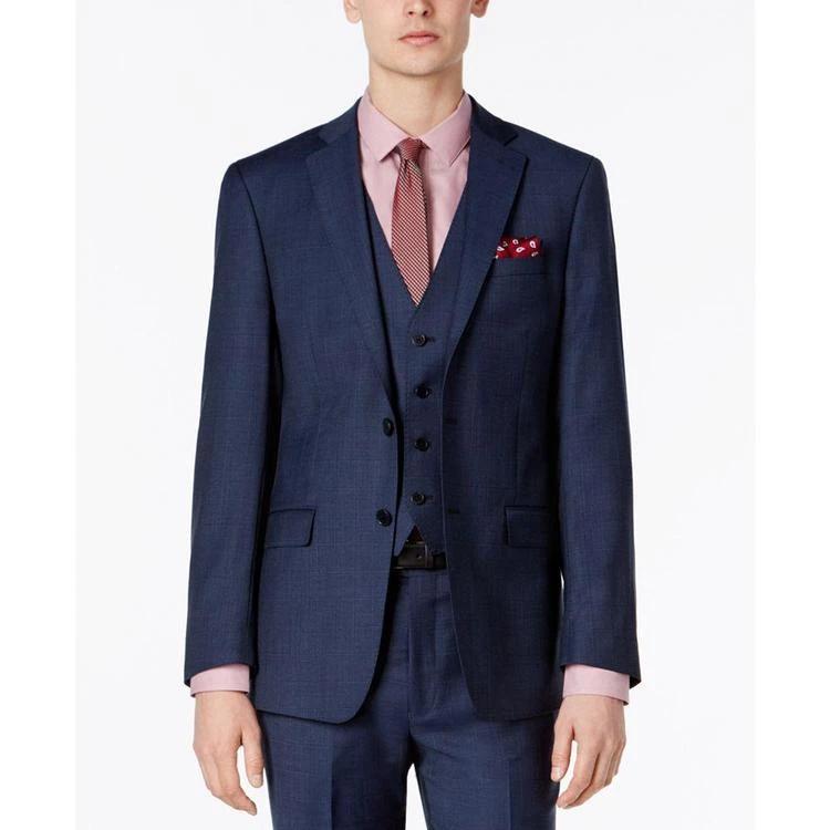 商品Calvin Klein|Men's Extra-Slim Fit Blue Tonal Windowpane Vested Suit,价格¥1465,第4张图片详细描述