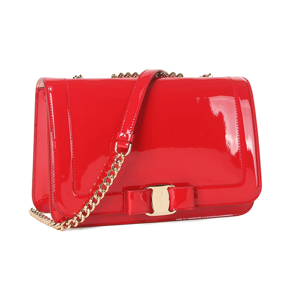 SALVATORE FERRAGAMO 女士红色漆皮中号VARA蝴蝶结翻盖包  21-G878-687404 商品