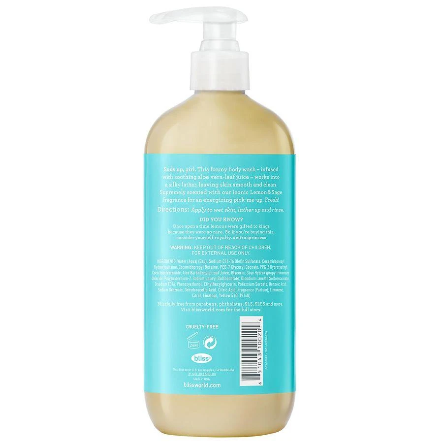 商品Bliss|Lemon & Sage Soapy Suds Body Wash Lemon & Sage,价格¥111,第2张图片详细描述