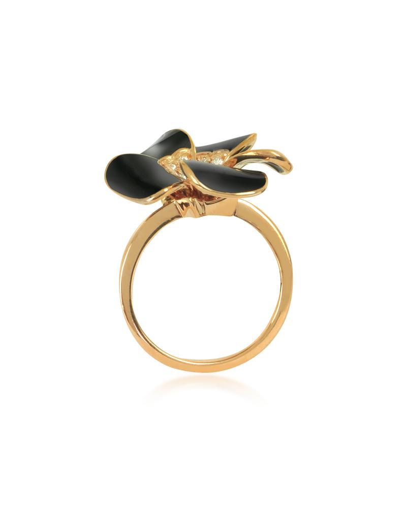 商品Rosato 洛萨朵|White  Diamond Black Enamel and Rose Gold Lily Ring,价格¥6349,第5张图片详细描述