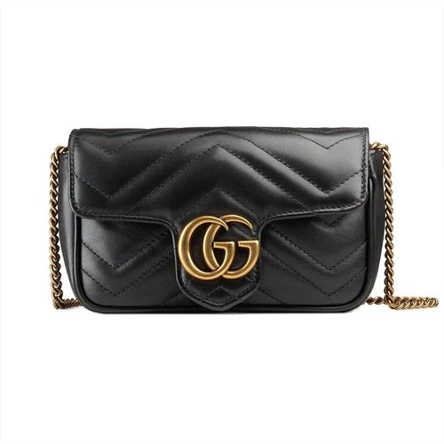 商品Gucci|古驰 GG Marmont系列 女士超迷你黑色皮革链条单肩包476433DTDCT1000,价格¥7500,第1张图片