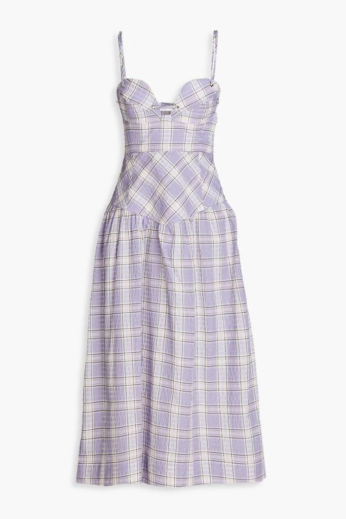 商品Ganni|Gathered checked cotton-blend seersucker midi dress,价格¥520,第1张图片