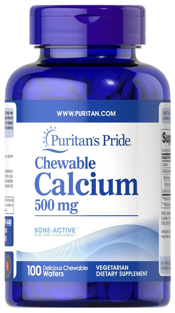 商品Puritan's Pride|Chewable Calcium 500 mg, 100 Wafers,价格¥131-¥261,第1张图片