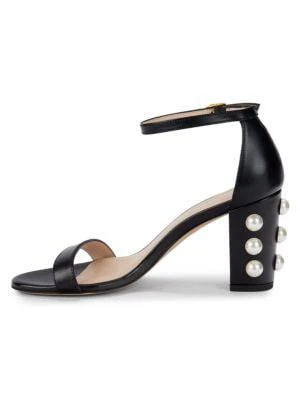 商品Stuart Weitzman|Women's Nearly Nude Leather Block-Heel Sandals,价格¥1107,第4张图片详细描述
