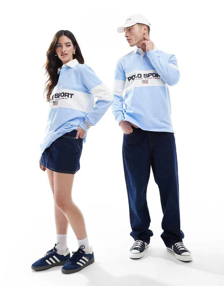 商品Ralph Lauren|Polo Ralph Lauren Sport capsule unisex flag logo chest panel rugby polo classic oversized fit in light blue,价格¥1082,第3张图片详细描述