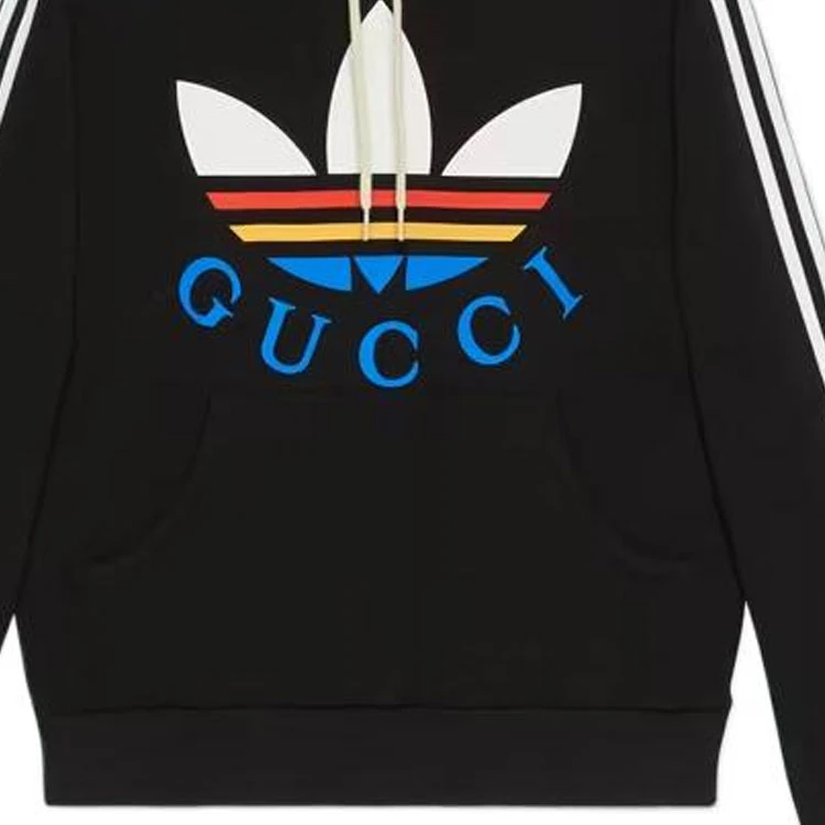 商品[国内直发] Gucci|古驰 x adidas 字母Logo印花条纹长袖卫衣 男款 黑色,价格¥3574,第9张图片详细描述