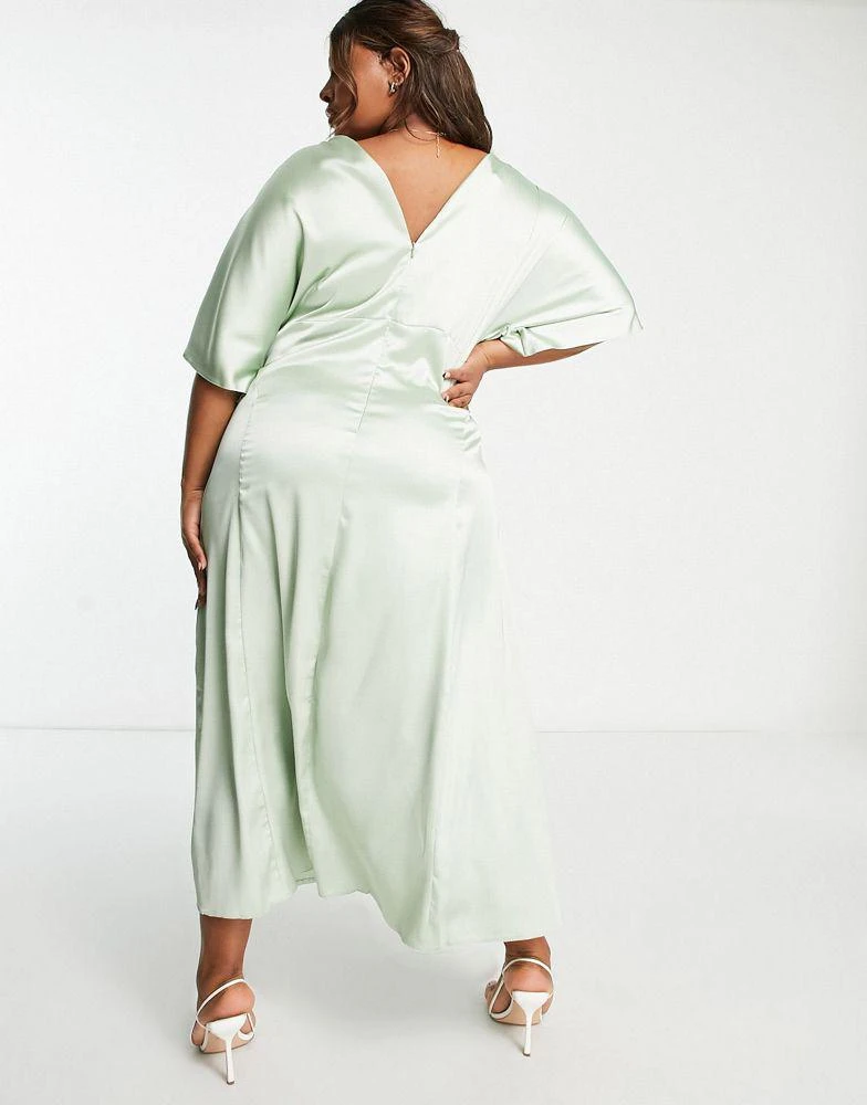 商品ASOS|ASOS DESIGN Curve panelled satin midi dress with keyhole in sage green,价格¥290,第4张图片详细描述