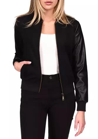 Women's Leather Bomber Jacket商品第1张图片规格展示