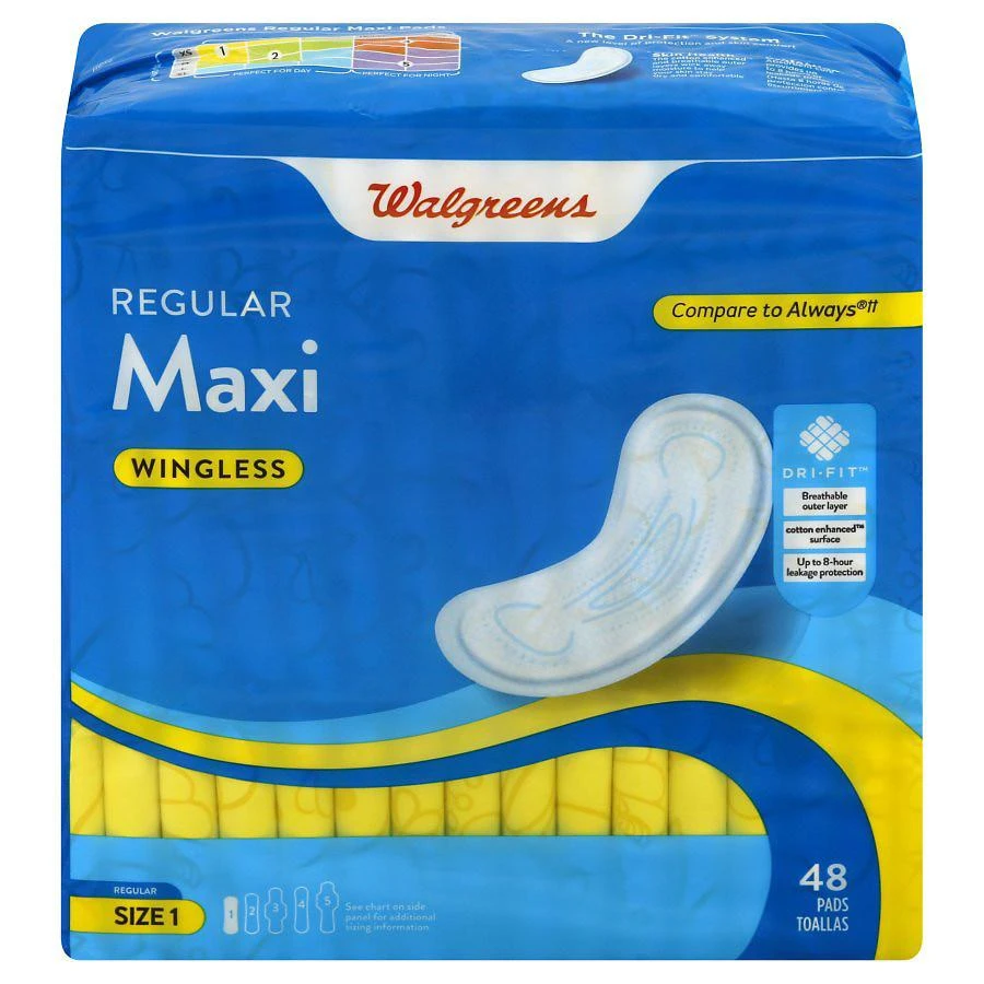 商品Walgreens|Maxi Pads, Regular, Wingless Size 1 (ct. 48),价格¥34,第2张图片详细描述