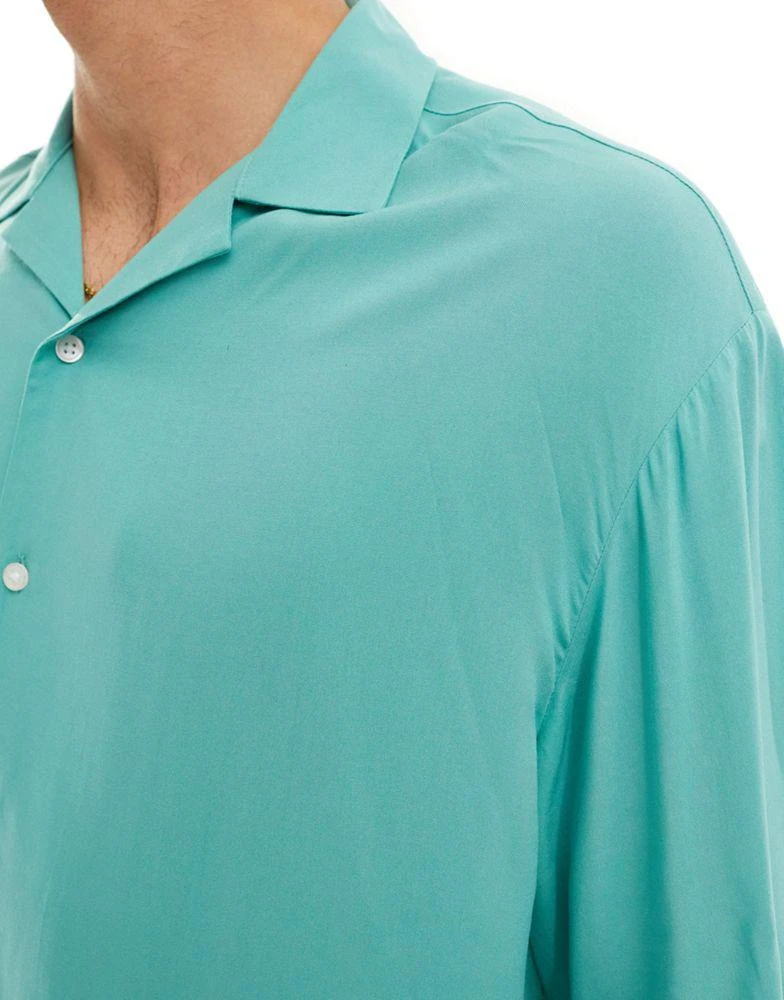 商品ASOS|ASOS DESIGN oversized revere collar viscose shirt in teal green,价格¥168,第3张图片详细描述