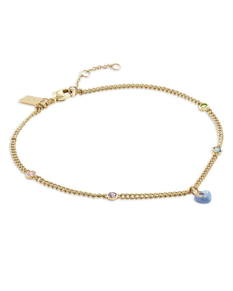商品Coach|Signature Heart Charm & Multicolor Crystal Ankle Bracelet in Gold Tone,价格¥637,第1张图片