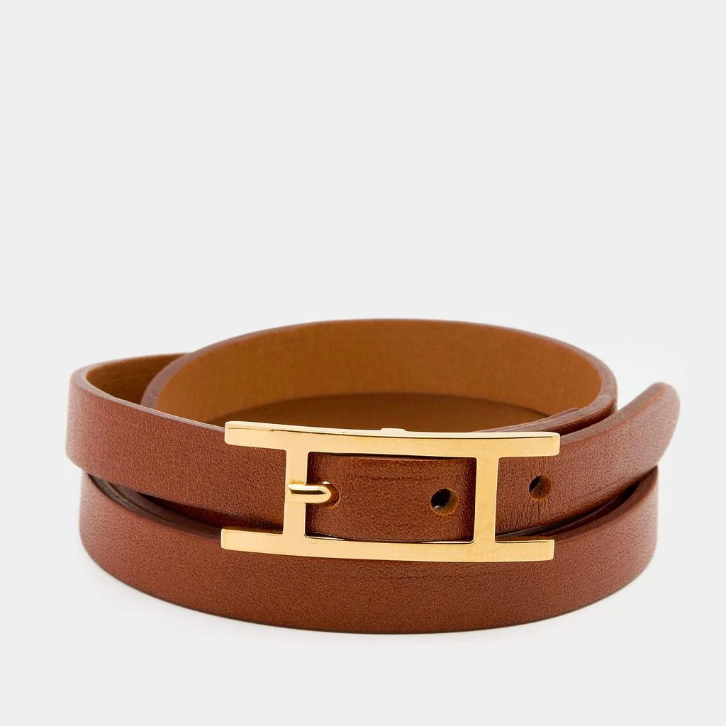 商品[二手商品] Hermes|Hermès Brown Swift Leather Hapi 3 Triple Tour Bracelet S,价格¥3786,第1张图片