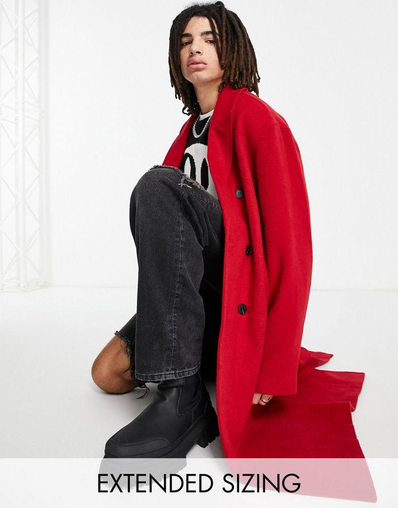 ASOS DESIGN oversized wool mix overcoat in red商品第1张图片规格展示