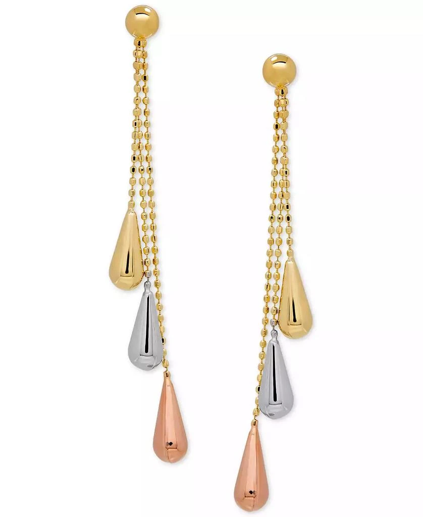 商品Italian Gold|Tri-Gold Linear Drop Earrings in 14k Gold, White Gold and Rose Gold, 2 inch,价格¥9548,第3张图片详细描述